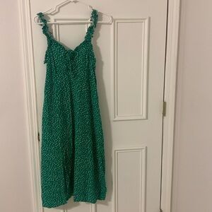 Green Japan Polka Dot midi dress with slit
